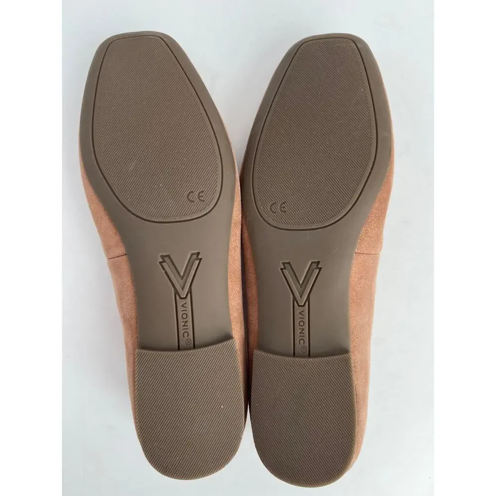 Vionic Hayes Tan Shimmer Suede Square Toe Orthotic Loafer Flats Size 6.5